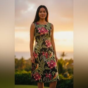 VTG Tommy Bahama Silk Floral Parrot Tropical 
 Maxi Dress Size 8 Vacation Beach